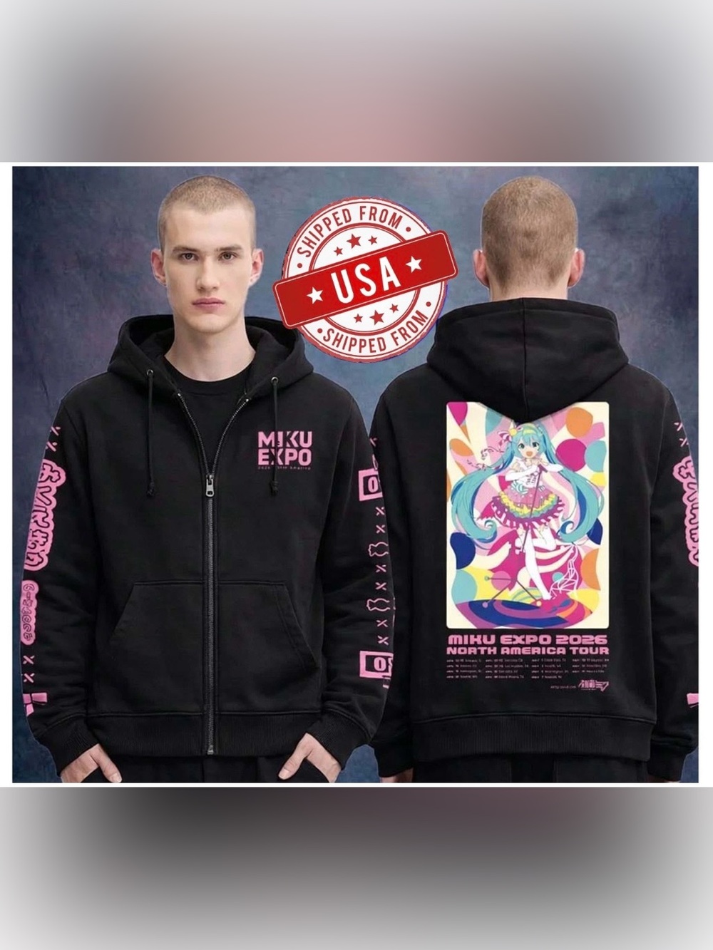 MIKU EXPO 2026 North America Hatsune Miku Black Joful Zipped Hoodie NWOT - Picture 2 of 9